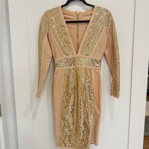 Gold Sequin V-Neck Dress
